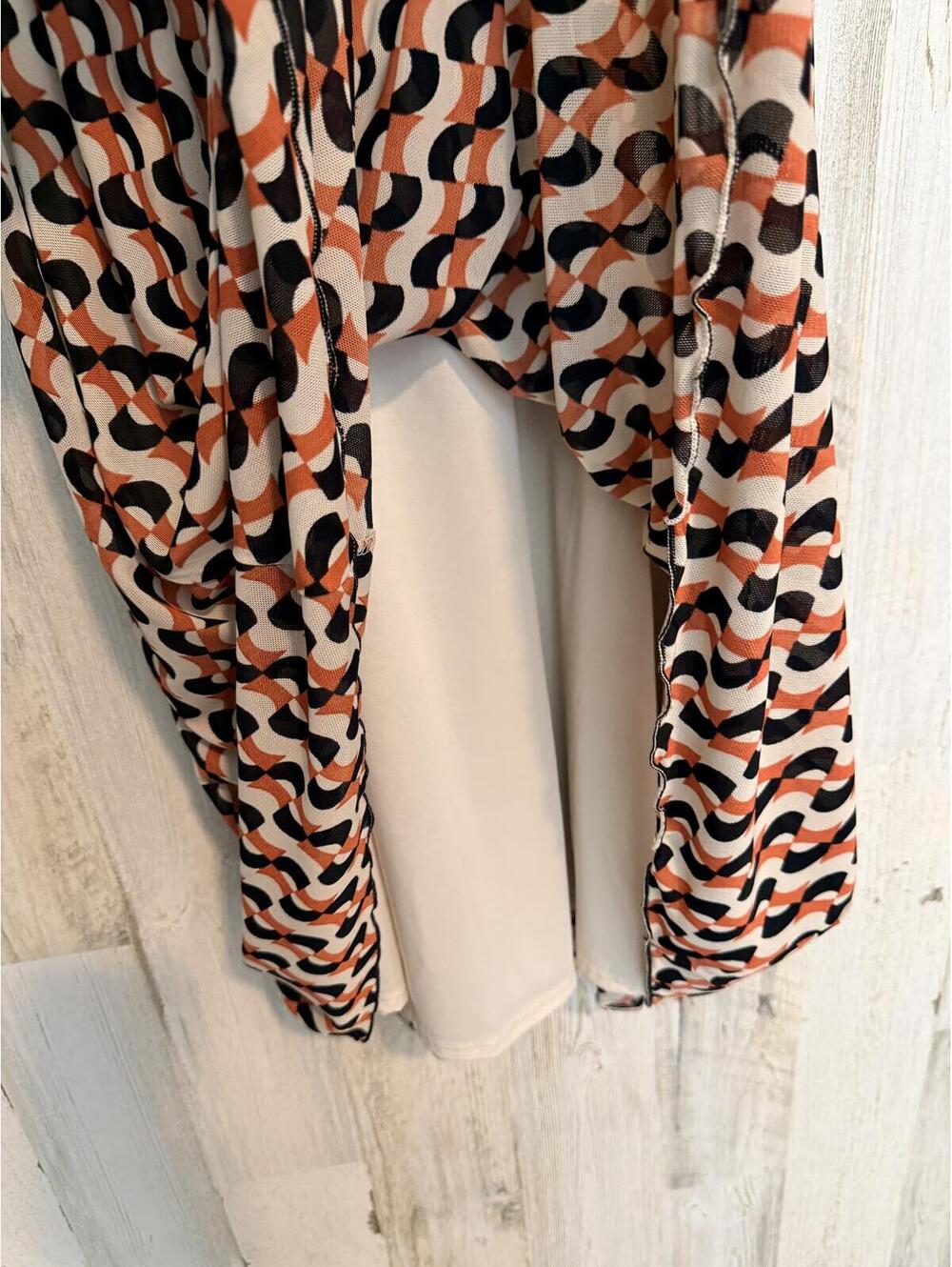 Max Studio Women's XS Dress Midi V-Neck Retro Print Empire Waist Orange Black - Picture 6 of 12